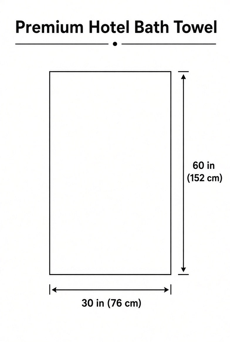 Size diagram: Hotel White Bath Towel measures 30 by 60 inches (76 by 152 cm)