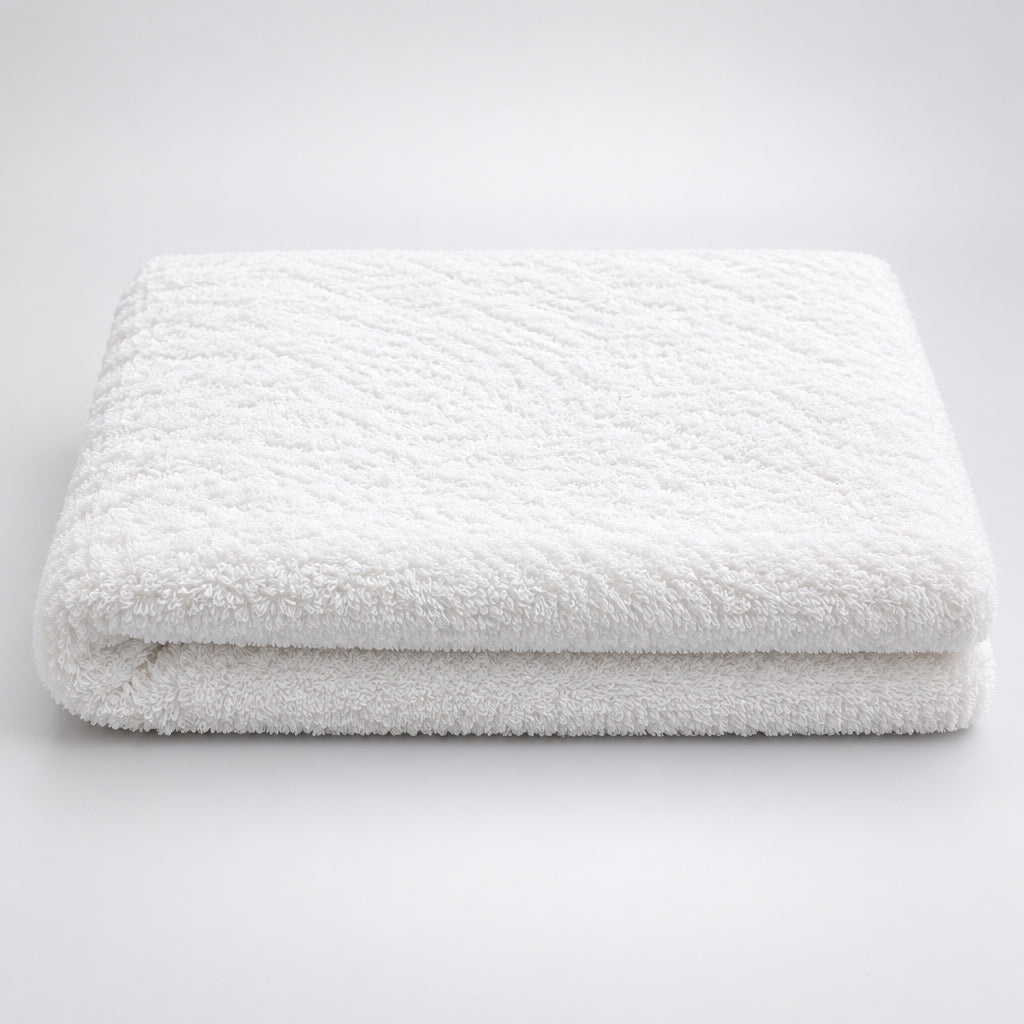Hotel White Bath Towel, close view of the dense plush pile