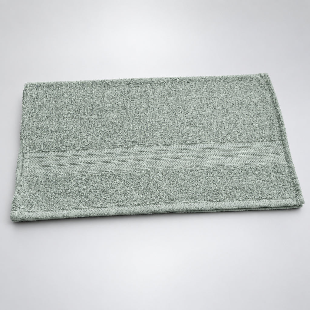 Value Bath Towel in Sage Grey folded, showing the textured pattern