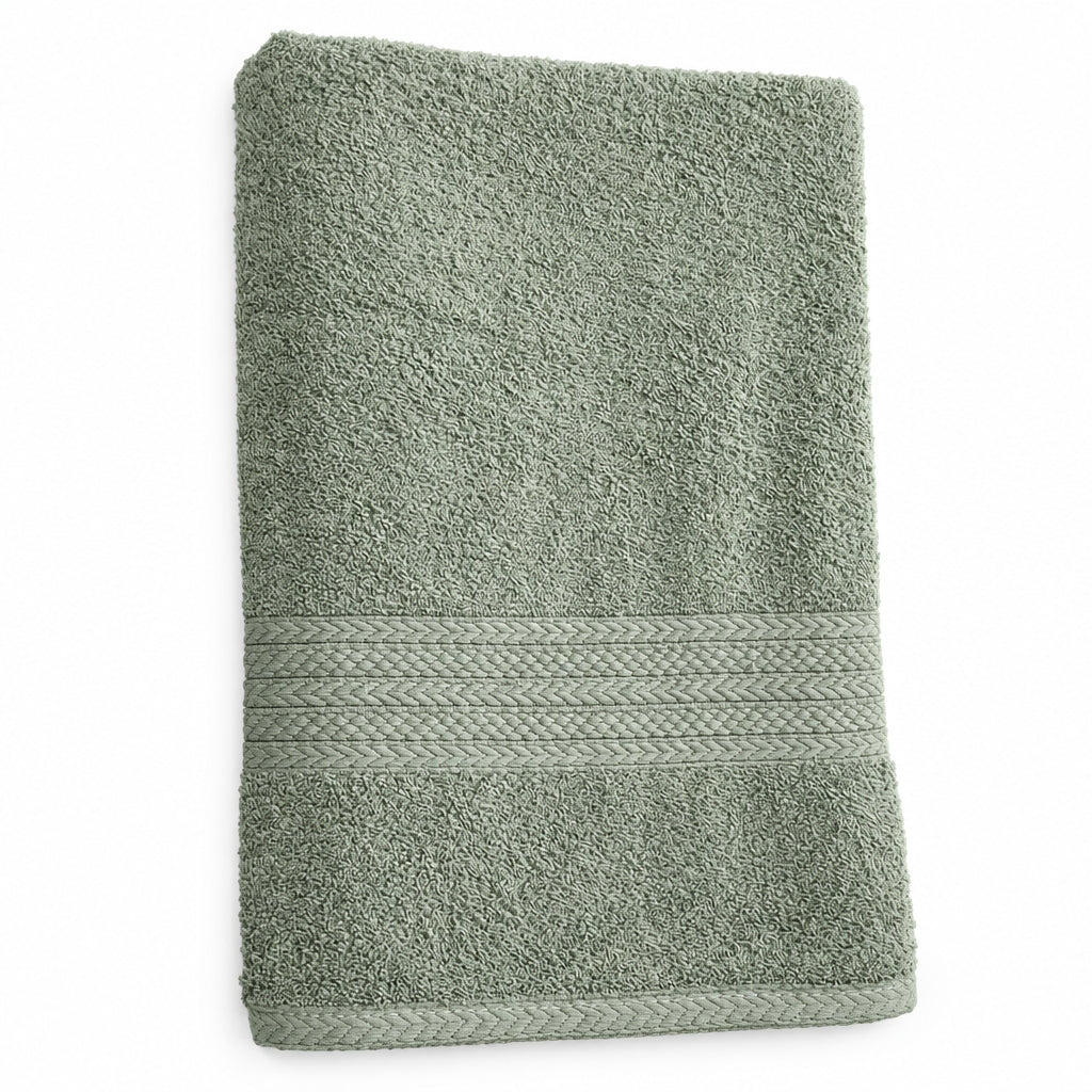 Value Bath Towel in Sage Grey folded, braided stripe near the hem