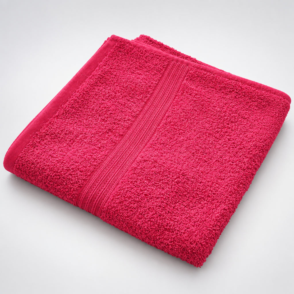 Hot Pink Gym and Face Towel folded, central ribbed stripe