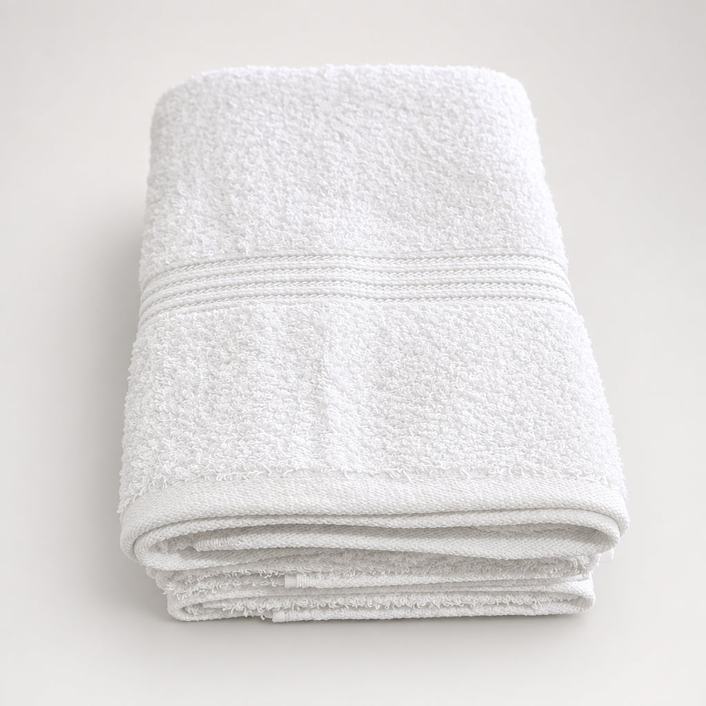 White Gym and Face Towel folded, close view of the terry and dobby band
