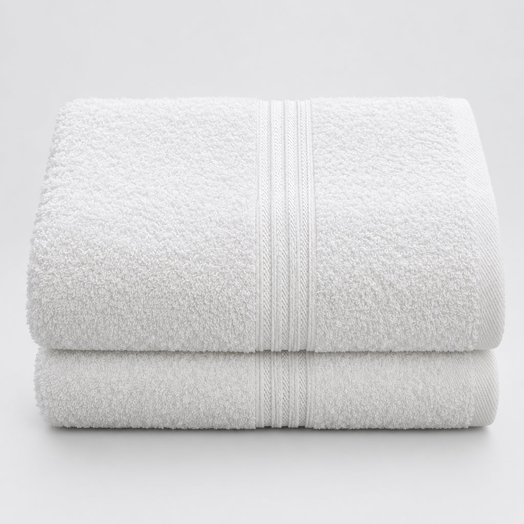 Three White Gym and Face Towels stacked, showing the stitched borders