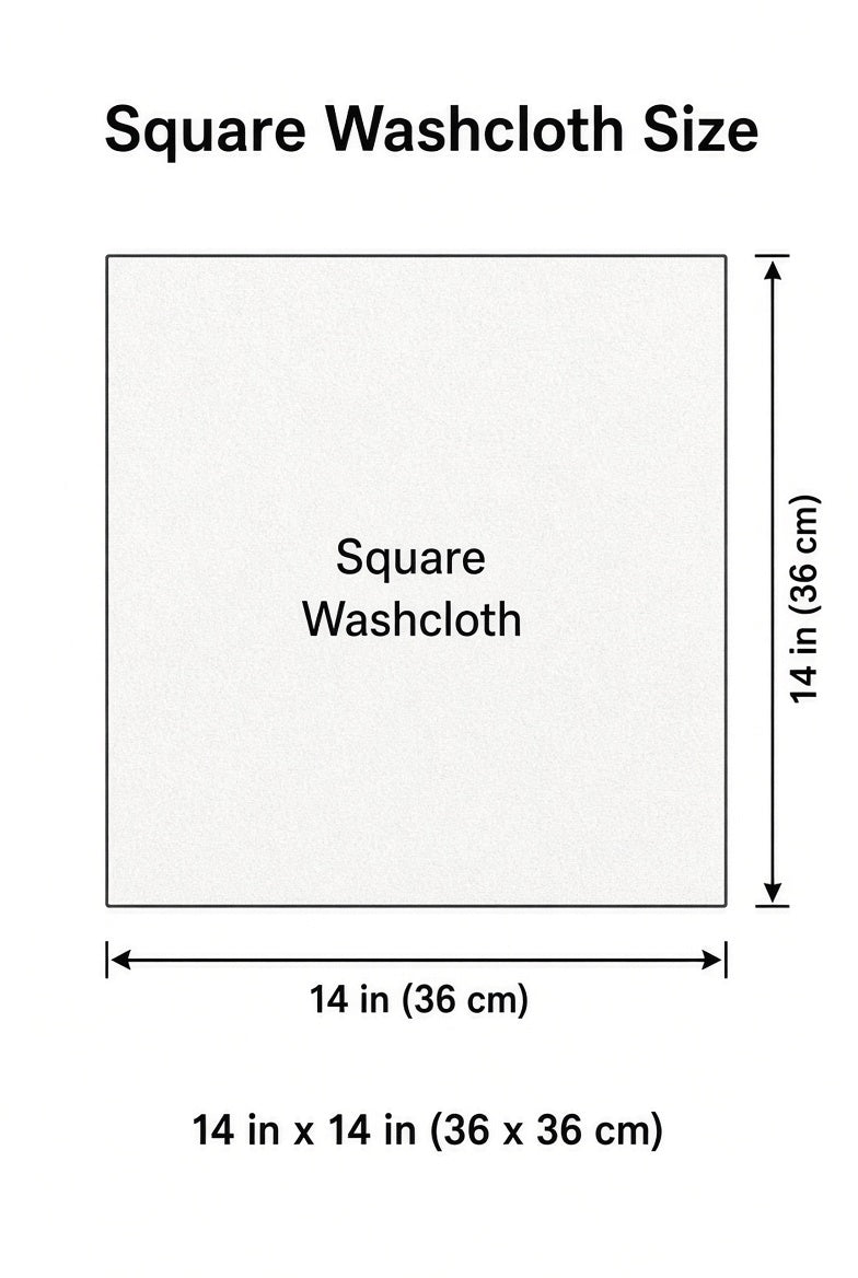 Size diagram: White Washcloth measures 14 by 14 inches (36 by 36 cm)